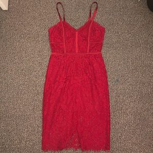 Red Lace Midi Dress - Express - Women’s Size 8